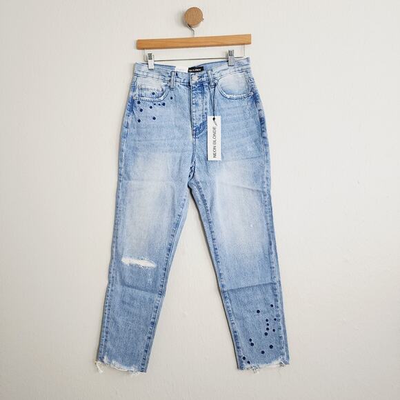 NEW Neon Blonde Siren Bright Stars Straight Leg High Waisted Jean - Picture 1 of 9